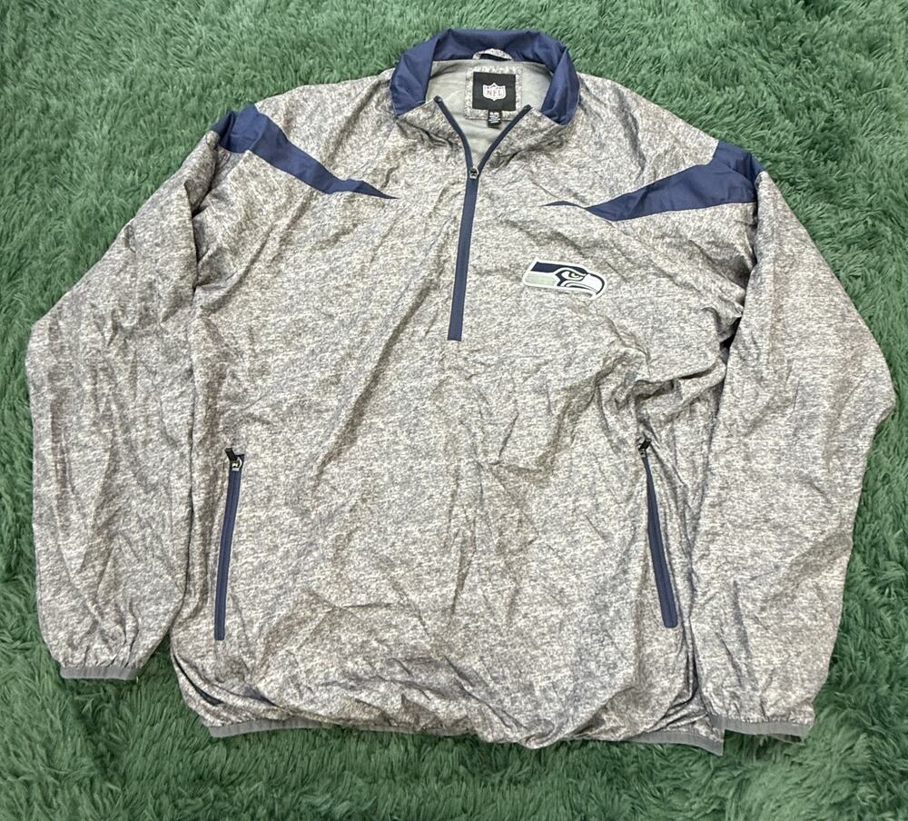 NFL Seattle Seahawks Fan Apparel 1/4 Zip Pullover Jacket Men's XL Grey Navy Blue